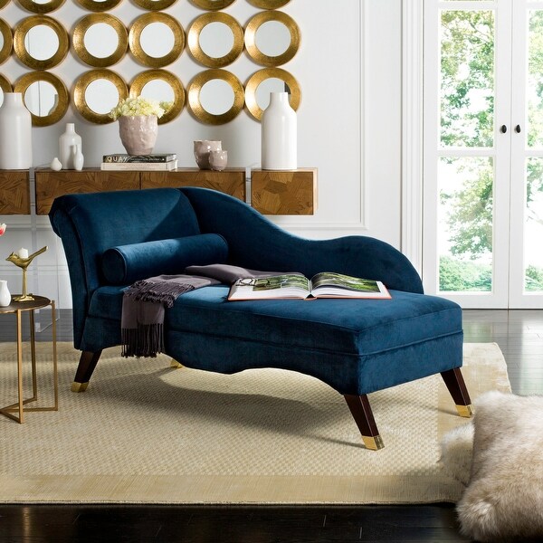 Safavieh Mid-Century Modern Caiden Velvet Navy Chaise with Pillow - 63" x 27.5" x 30"