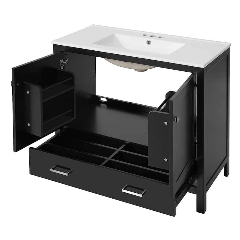 Bathroom Vanity with Ceramic Sink, Storage Cabinet with Soft-Close Doors and Drawer, Bathroom Vanities with Storage Shelves