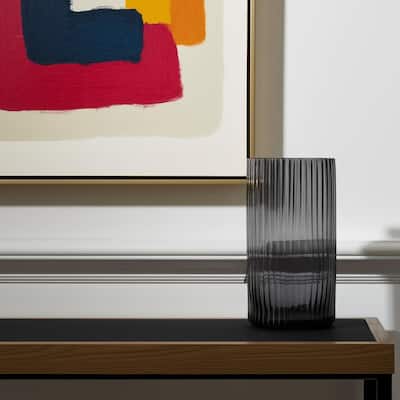 11" Black Cylinder Ribbed Glass Table Vase - 6.10