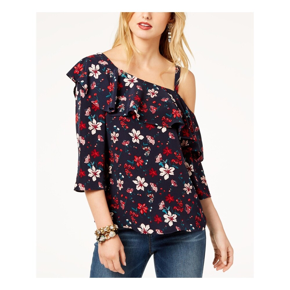 Zoe by Rachel Zoe Womens One Shoulder Floral Pullover Top