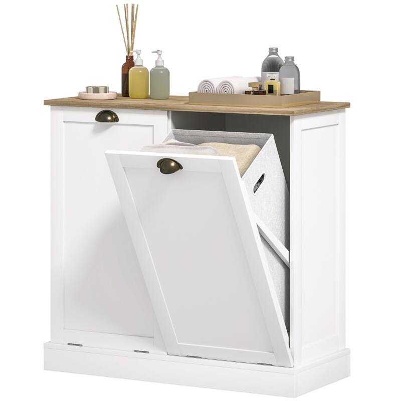 White Dual Tilt Out Laundry Hamper Cabinet with Removable Baskets Shaker Style - 32.7" W x 14.4" D x 31.5" H