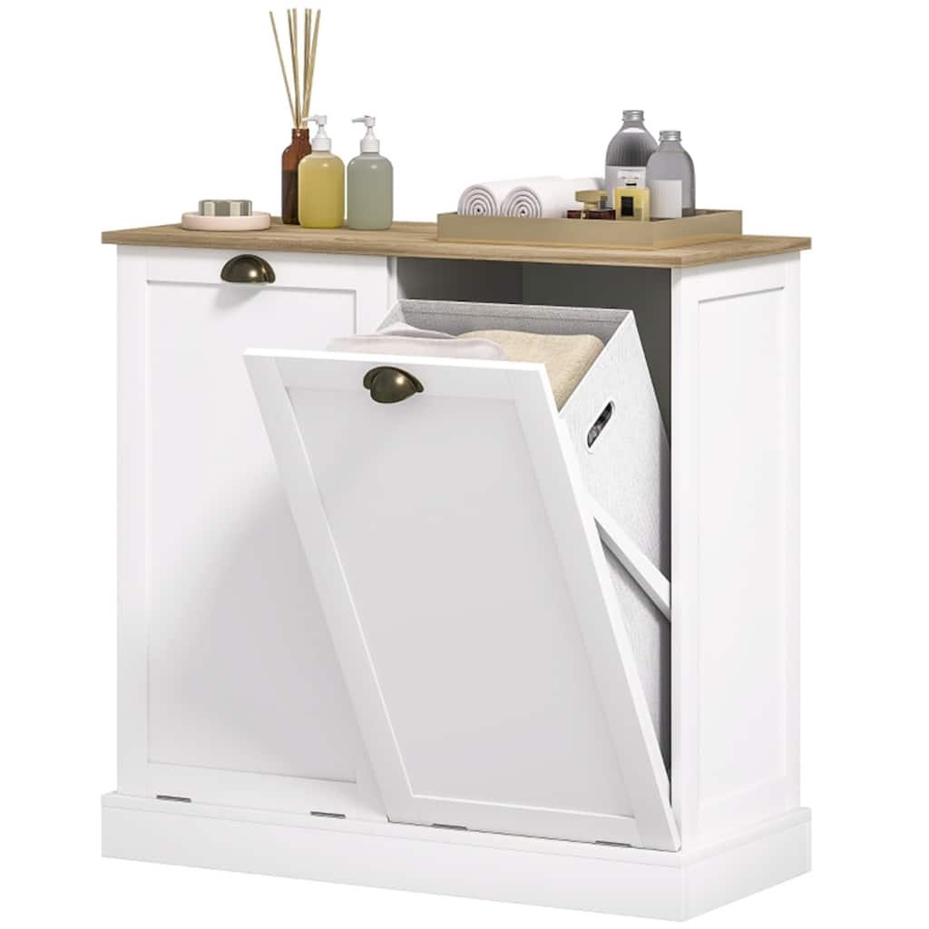 White Dual Tilt Out Laundry Hamper Cabinet with Removable Baskets Shaker Style - 32.7" W x 14.4" D x 31.5" H