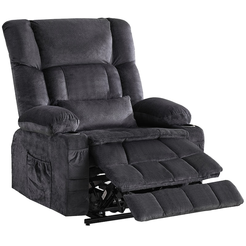 HomeRoots 38" Gray Tufted Velvet Heated Massage Lift Assist Recliner With USB