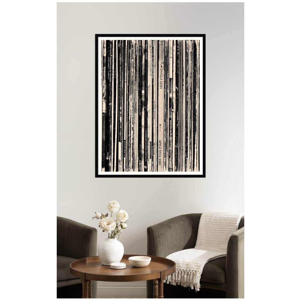 Kate and Laurel 33 RPM Black and White by Robert Cadloff Framed Wall Art Print