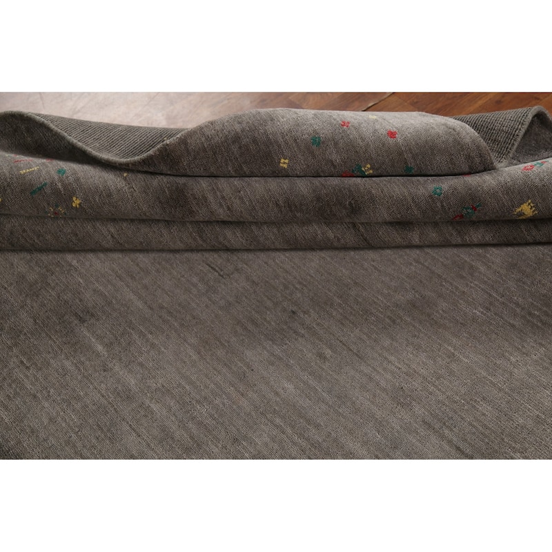 Gabbeh Oriental Area Rug Handmade Gray Wool Carpet - 7'9"x 9'9"