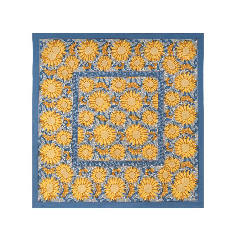 Couleur Nature Sunflower Tablecloth - Yellow/Blue - Yellow/Blue - 90" x 90"