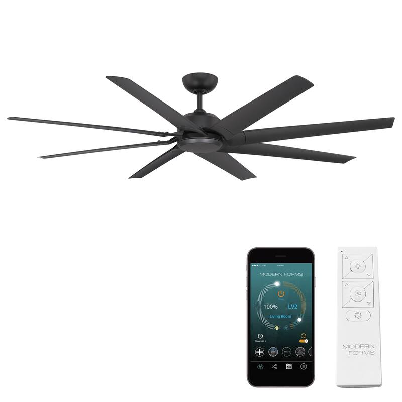 Roboto XL Indoor Outdoor 8-Blade Smart Ceiling Fan 70in with Remote Control - 70 - Matte Black