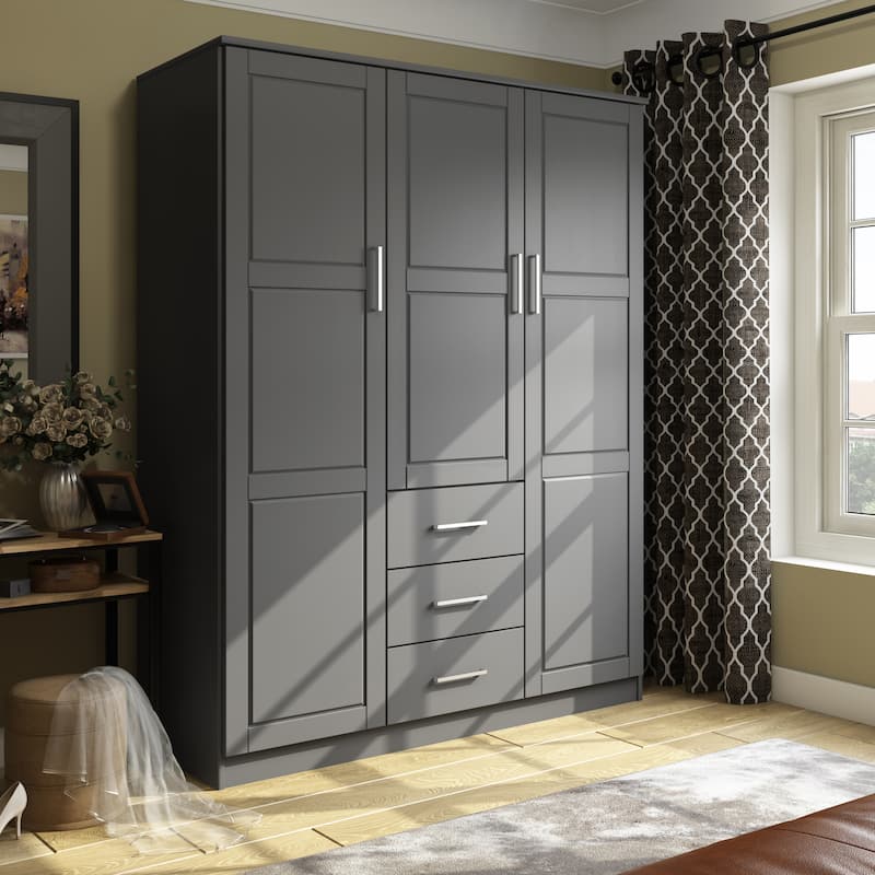 Palace Imports 100% Solid Wood Cosmo 3-Door Wardrobe Armoire with Solid ...