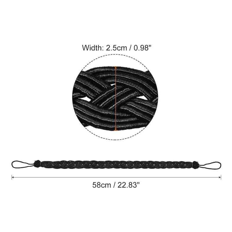 23" Curtain Tiebacks Braid Drapery Holdback Holder with Hooks - Black - 4Pcs