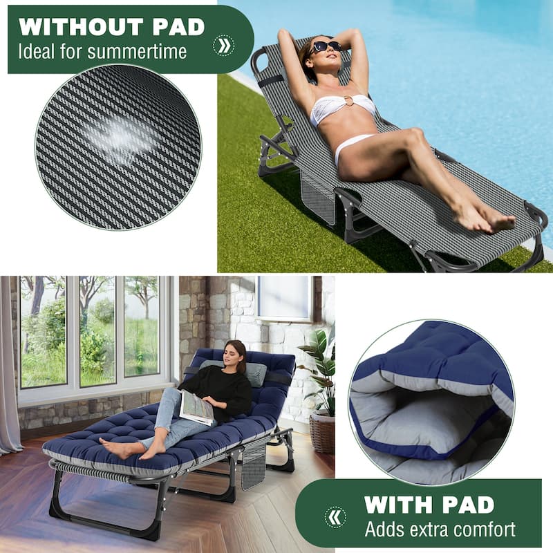 DoCred Camping Cot, Adjustable Reclining Folding Patio Chair Lounge - 75.2"x26.8"x11.8"