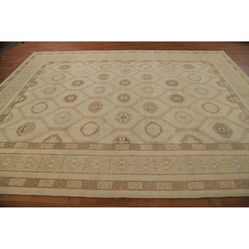 All-Over Vegetable Dye Khotan Turkish Area Rug Handmade Wool Carpet - 8'11" x 11'10"