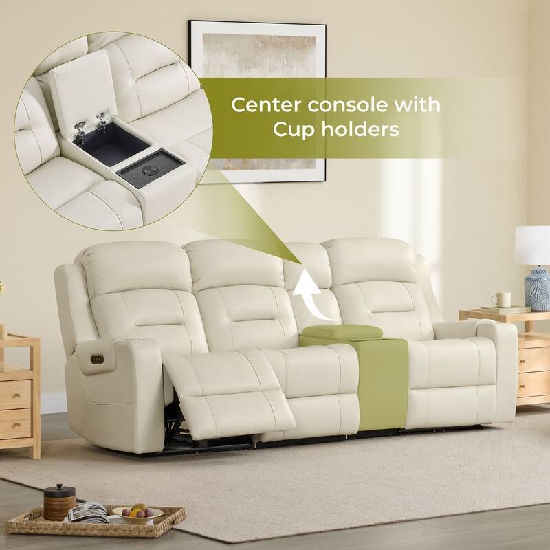 Spruce & Spring Genuine Leather Power Reclining Sofa with Wireless Charging