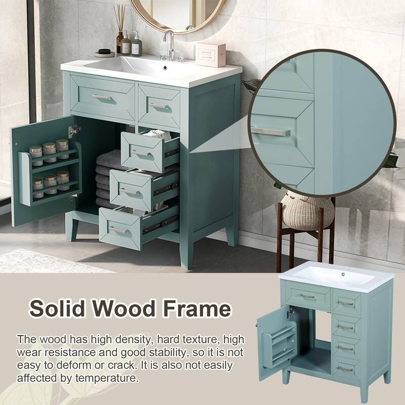 30" Bathroom Vanity with Ceramic Sink Combo,Solid Frame and MDF Board