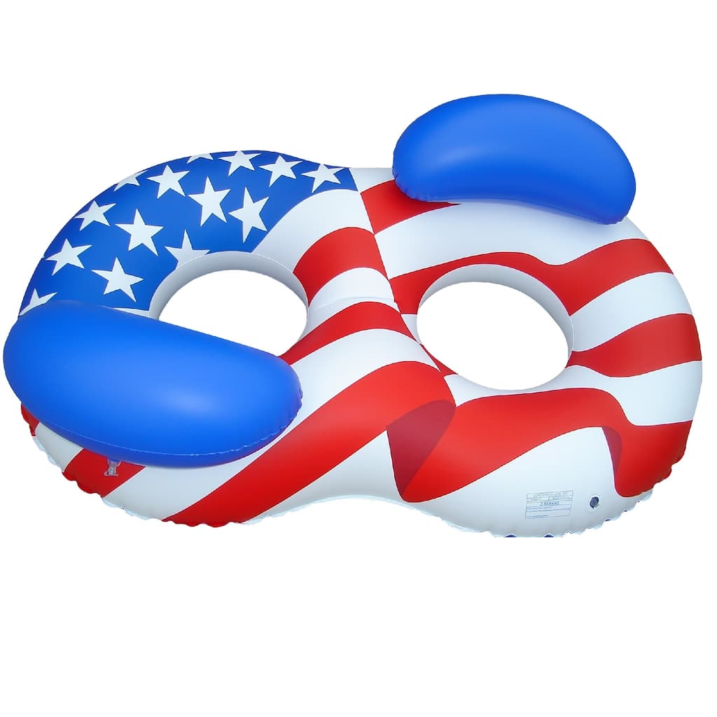 65" Inflatable Patriotic American Flag Duo Circular Swimming Pool Lounger