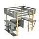preview thumbnail 26 of 31, Full Size Wood Loft Bed With Built-in Storage Cabinet and Foldable desk