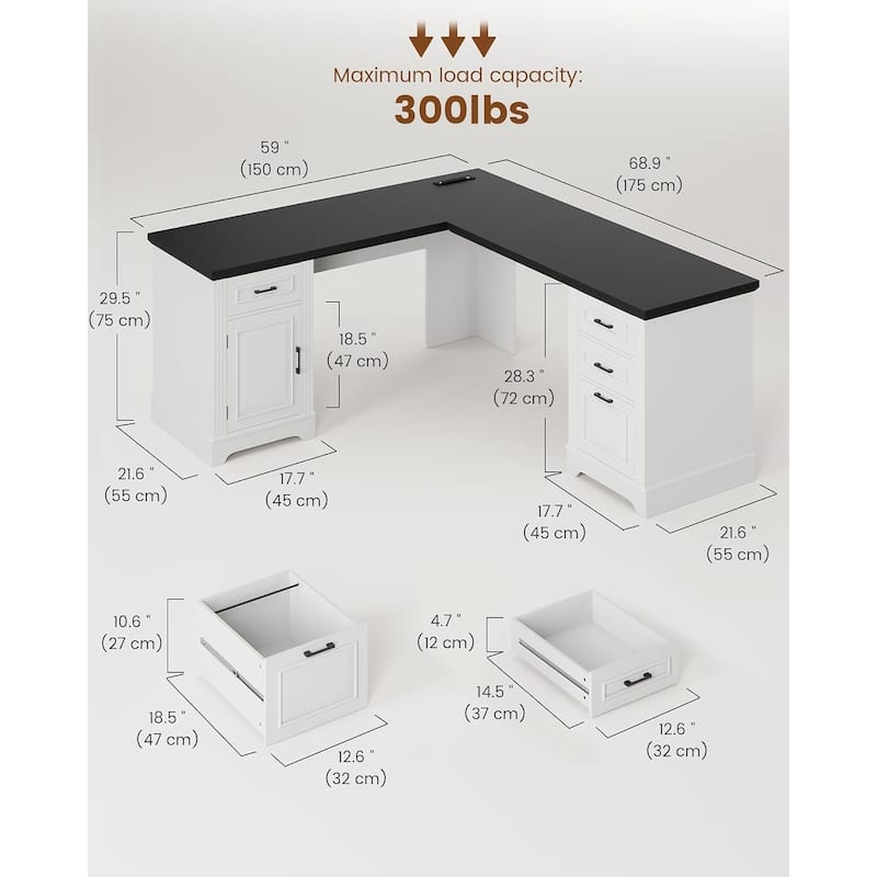 Executive L Shaped Desk Office Desk Drawers Storage Drawers Cabinet