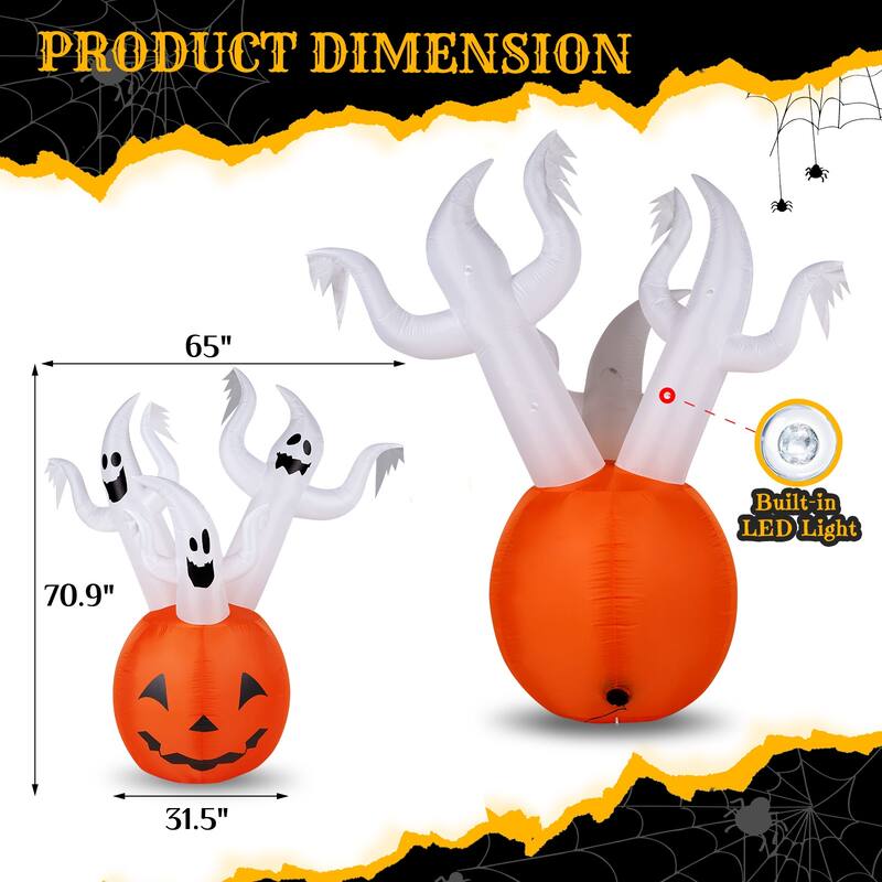 5.9ft Halloween Inflatable Pumpkin Ghost with LED Lights Outdoor Yard Decoration