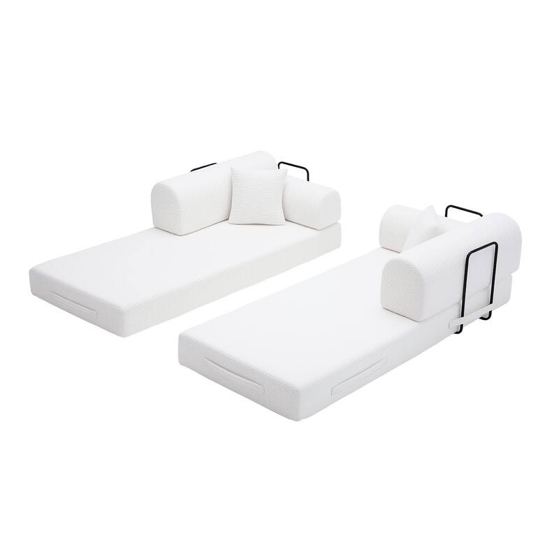 Convertible Sofa Bed Beige Multifunctional Folding Sofa Couch Living Room 3-Seater Sofa Couch Settee