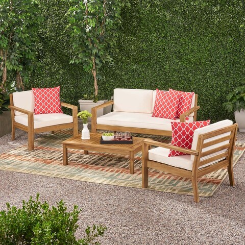 Santa Ana Outdoor 4-seat Cushioned Acacia Chat Set by Christopher Knight Home
