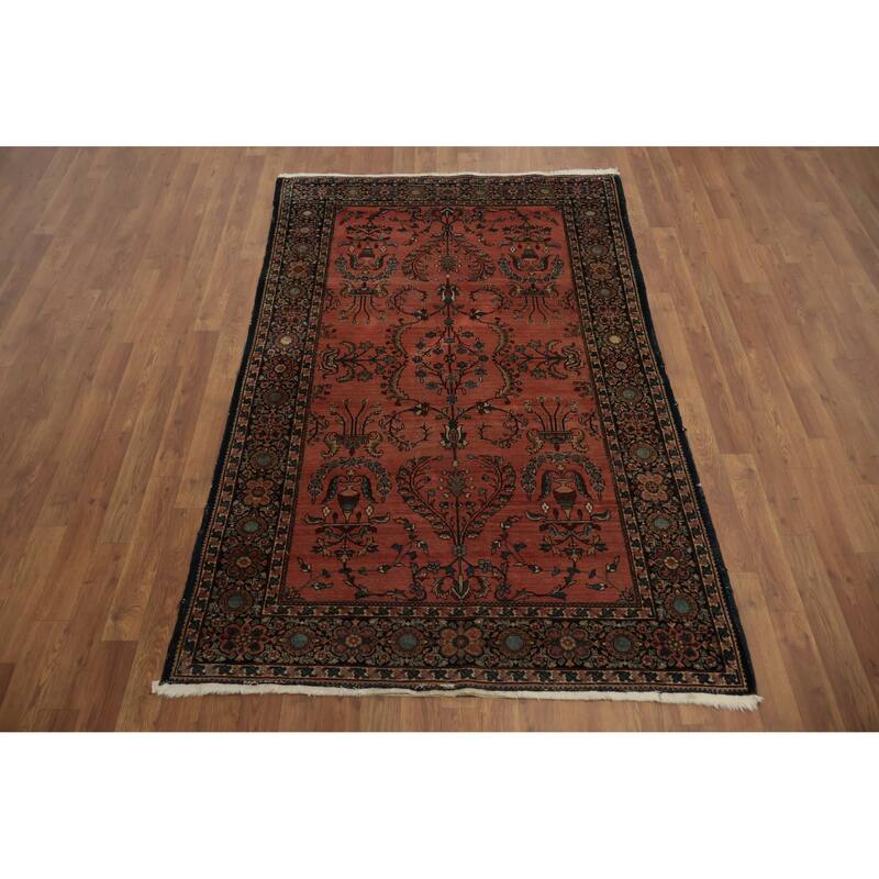 Hand Knotted Oriental 100% Wool Carpet Traditional Floral Oranges & Rust Sarouk Area Rug - 6' 5'' X 4' 1''