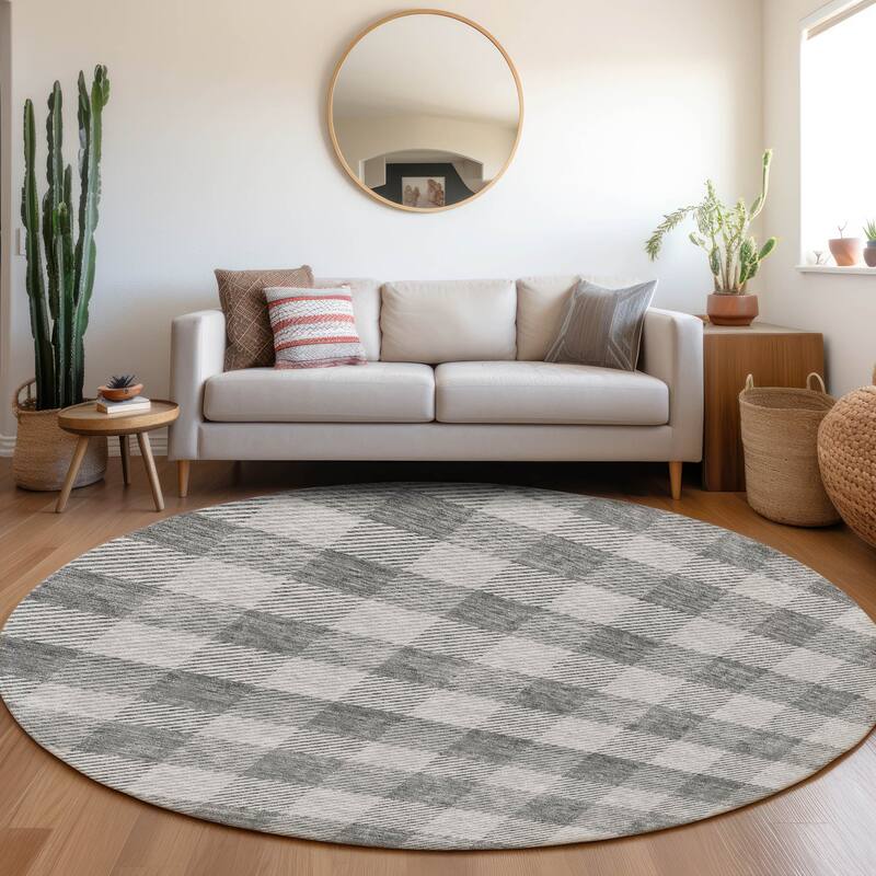 Machine Washable Indoor/ Outdoor Chantille Plaid Stripe Rug