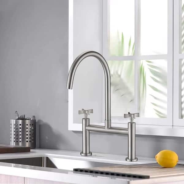 Double Handle High Arc Bridge Kitchen Faucet - Bed Bath  display picture 1