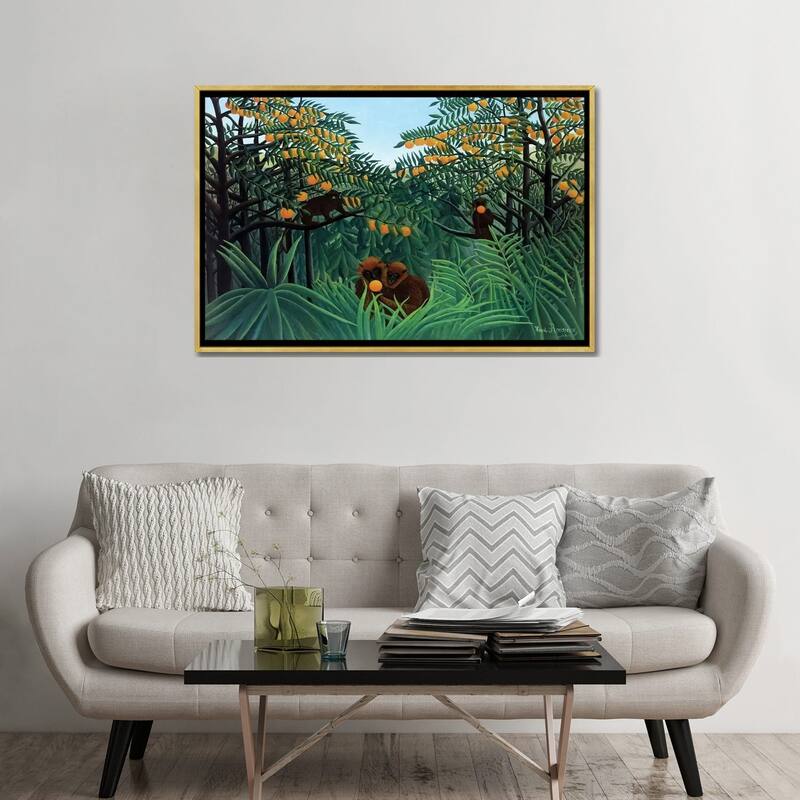 iCanvas "Monkeys In The Jungle, 1910" by Henri Rousseau Framed Canvas Print