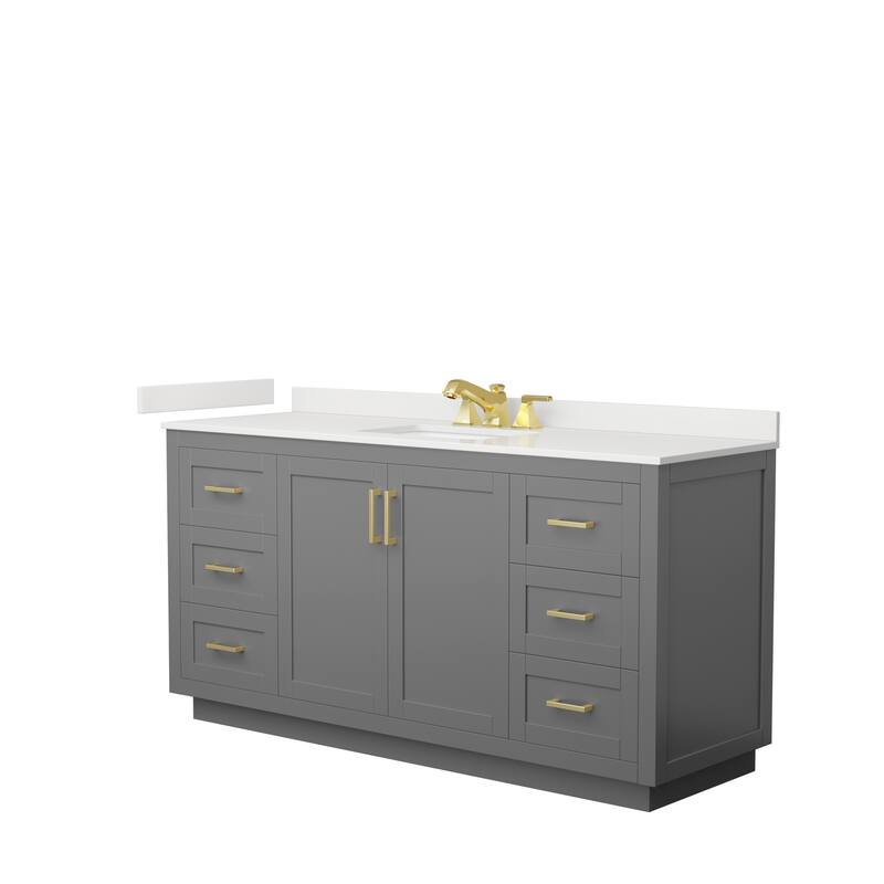 Miranda 66-inch Single Vanity, Quartz Top - Dark Gray, Gold Trim, White Quartz Top