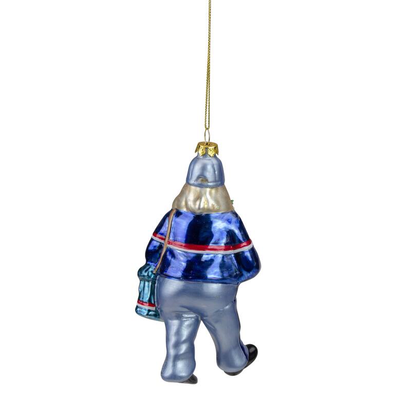Busy Santa USPS "Priority Mail" Carrier Glass Christmas Ornament - 6" - Blue
