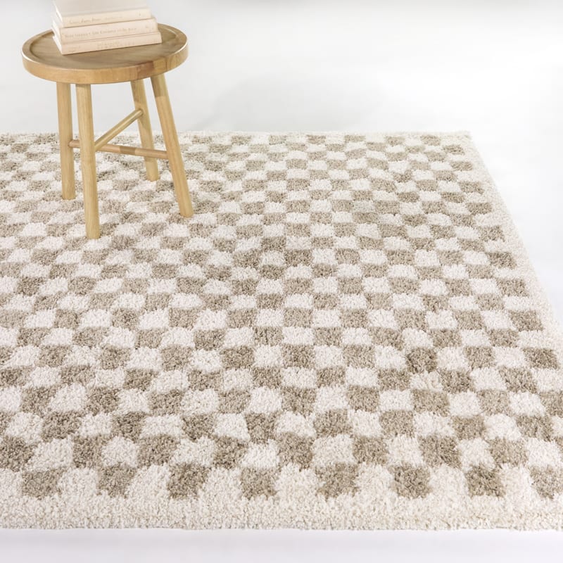 Covey Plush Checkered Thick Shag Area Rug