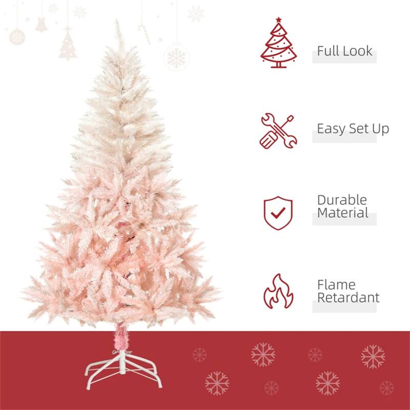 Pink Artificial Christmas Tree PVC Metal 450 Tips Lifelike Holiday Decor Easy Setup Flame Retardant - 29.5" x 59" H