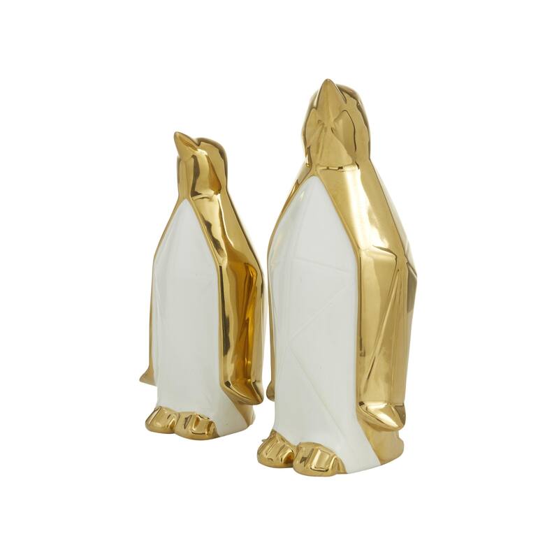 Porcelain Ceramic Penguin Decorative Sculpture - Set of 2 Gold - Roche River Decor