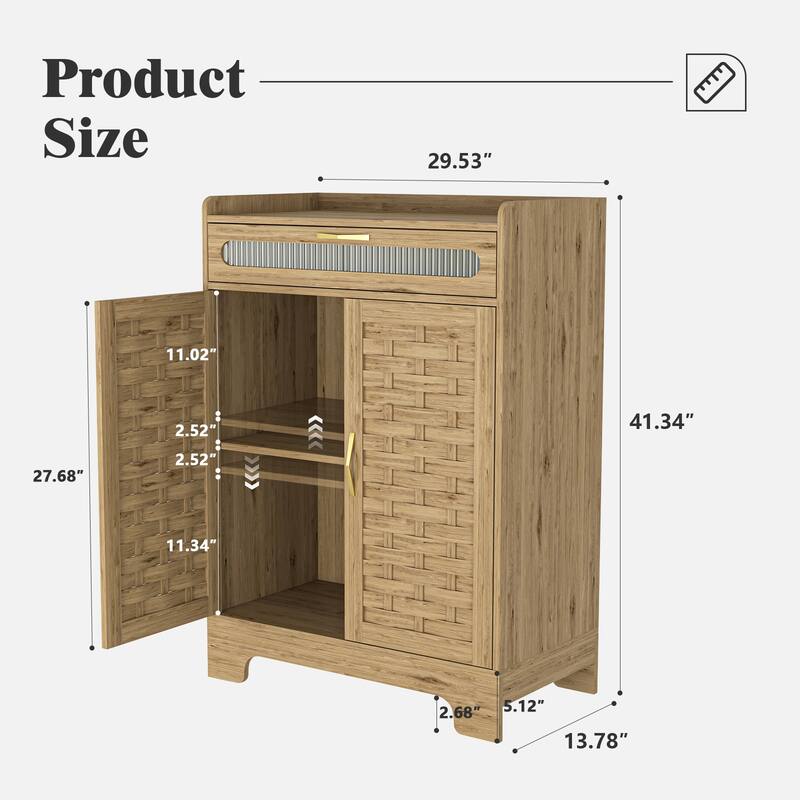 Modern Cabinet with Drawer & Adjustable Shelf, Barn Door Design