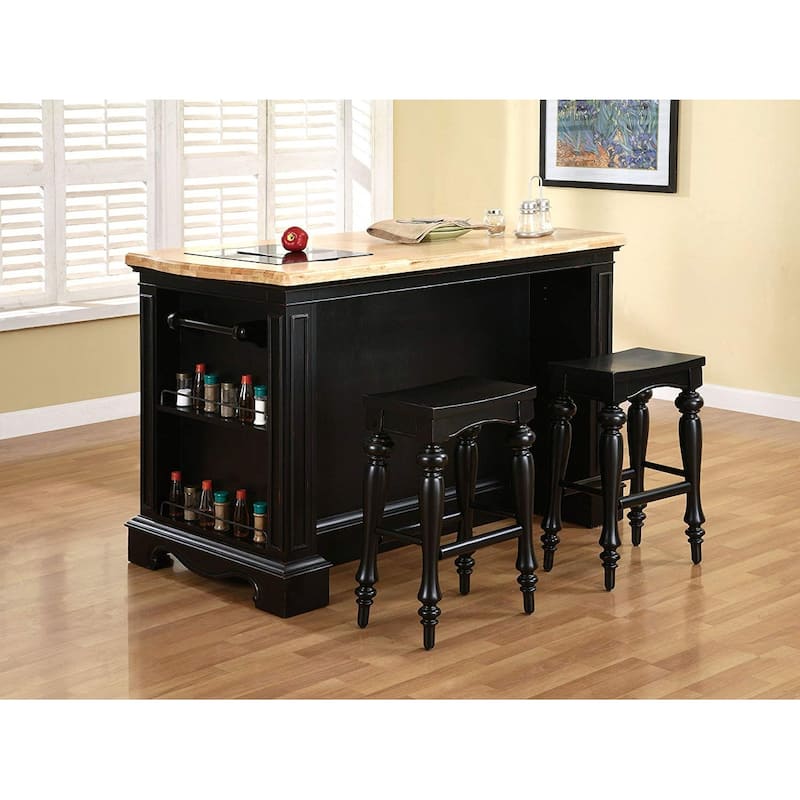 Farmhouse Kitchen Island with Storage, Wood Kitchen Cart, 2 Drawers, Open Shelves, Mobile Kitchen Island