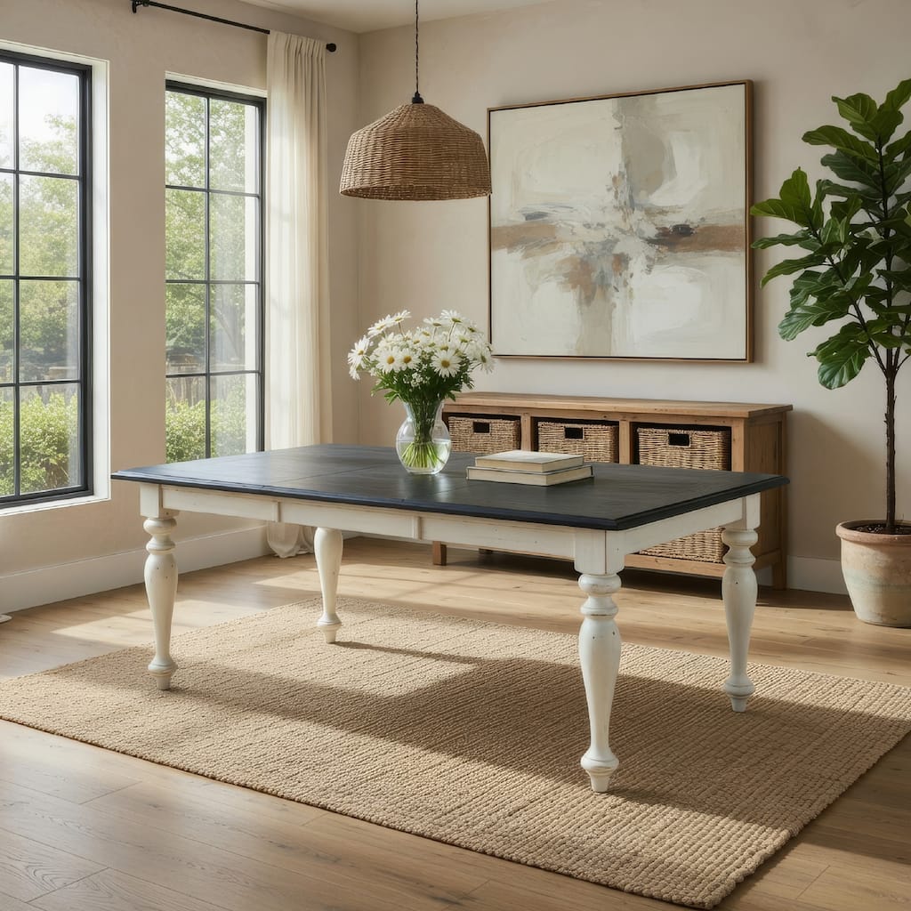 Orso Dining Table, White Mindi Wood, Rectangular Extendable 60-84 Inch