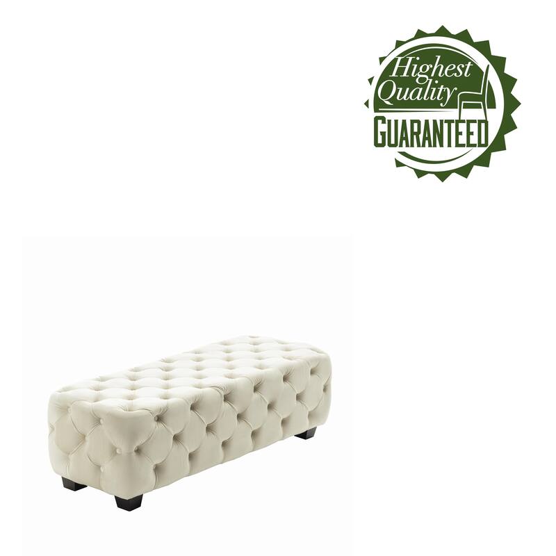 Porthos Home Kyle Velvet Ottoman Bench with Rubberwood Legs