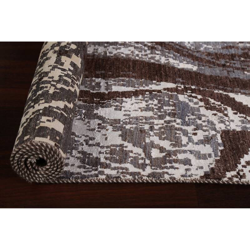 Wool/ Silk Modern Vegetable Dye Abstract Oriental Runner Rug Handmade - 3'0" x 12'3"