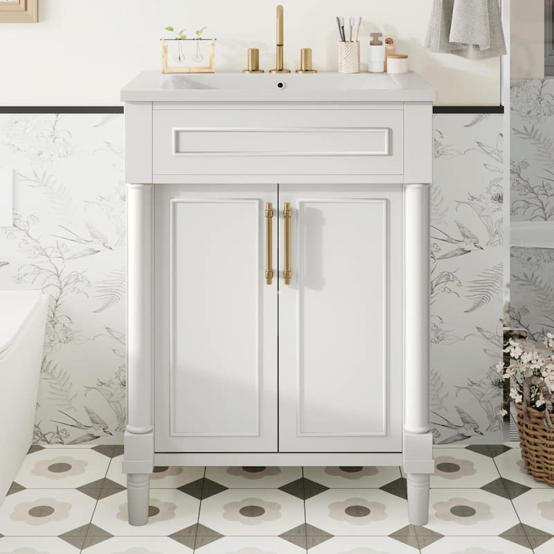24" Bathroom Vanity with Integrated Ceramic Sink - White
