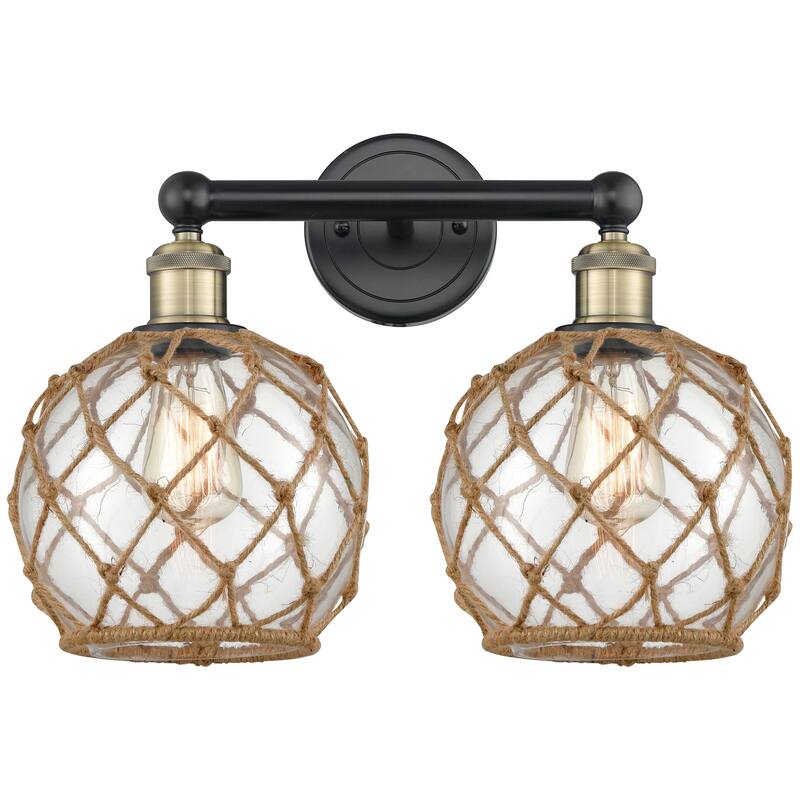 Innovations Lighting Endless Possibilities Edison - Farmhouse Rope - 2 Light 17" Bath Vanity Light - Clear Glass with Brown Rope/Black Antique Brass
