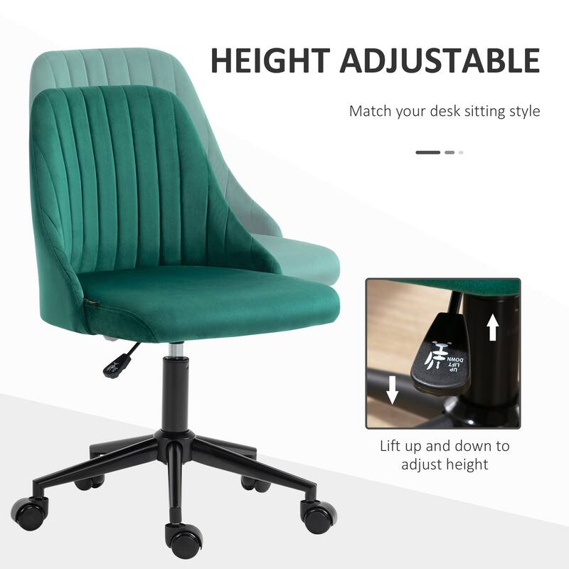 Mid-Back Office Chair, Swivel Scallop Shape Computer Desk Chair with Velvet Fabric, for Home Office or Bedroom, Green