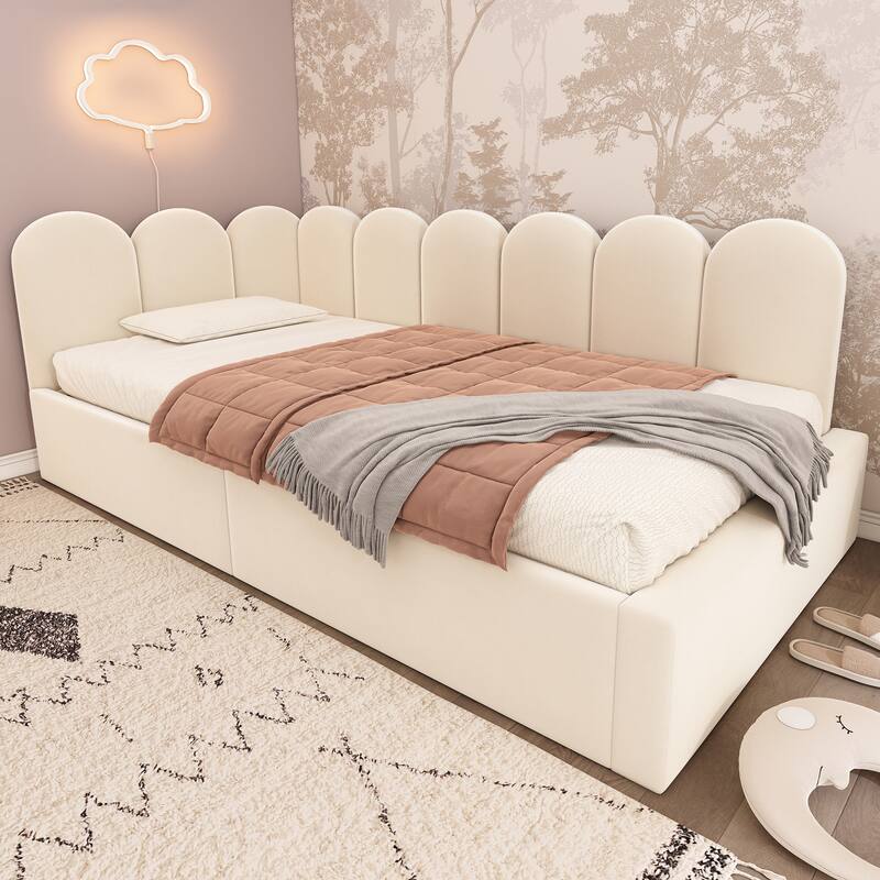 Roomfitters Upholstered Twin Size Ottoman Daybed with Storage, Sofa Bed with Metal Slat Frame, Velvet