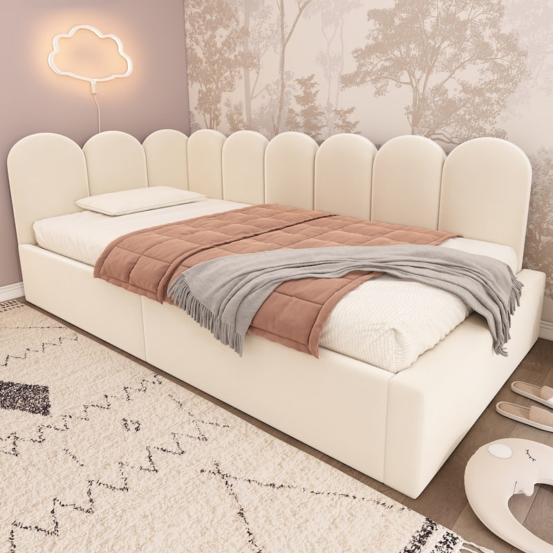 Twin Size Daybed Upholstered Platform Bed L-shaped Single Sofa Bed, with Hydraulic Storage or Pull-Out Bed, Velvet Fabric