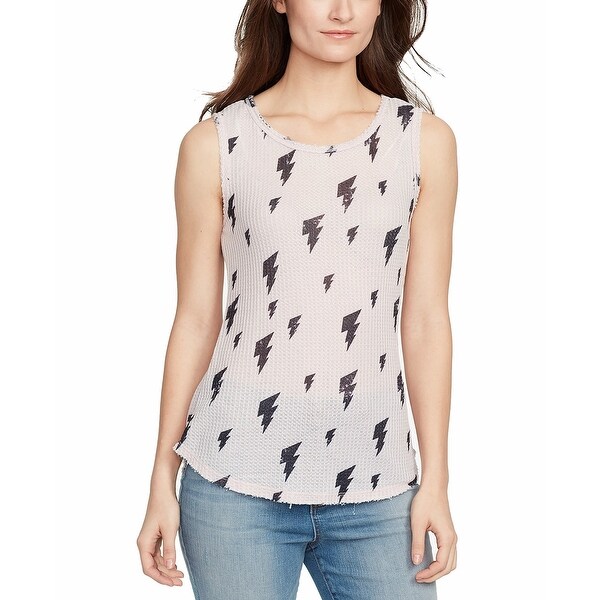William Rast Pink Womens Size Large L Scoop Neck Printed Tank Top
