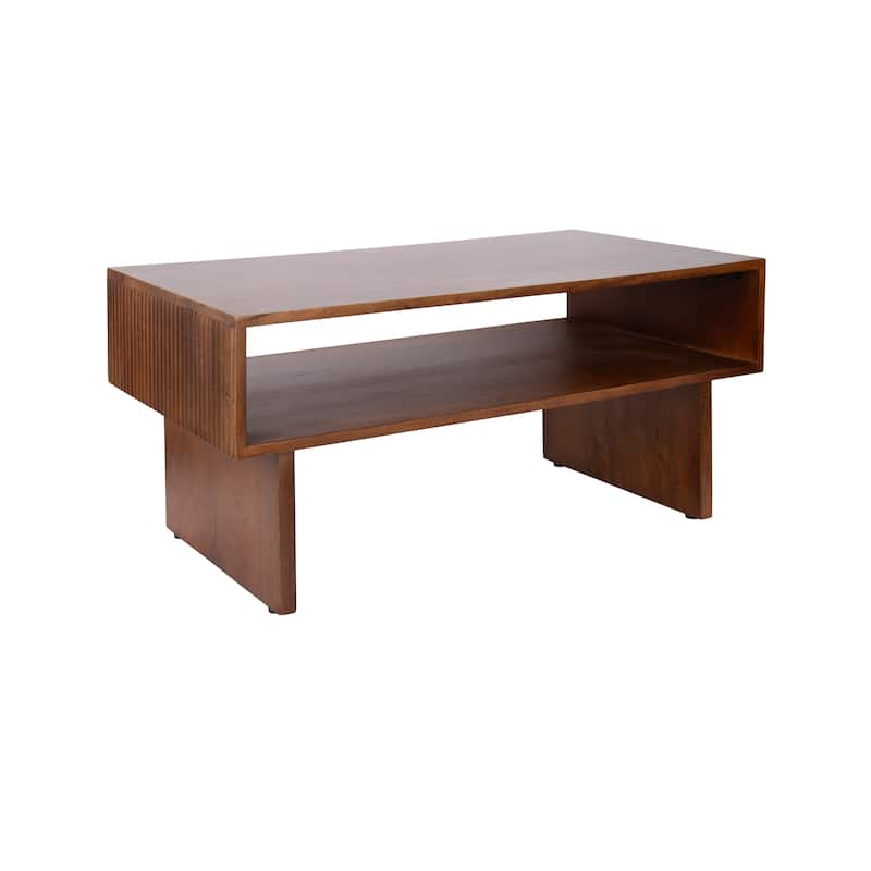 Kate and Laurel Torroba Ribbed Coffee Table - 36x20x16 - Walnut Brown