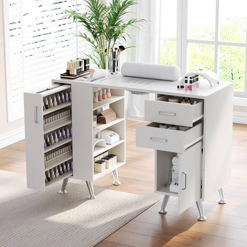 Manicure Table Nail Desk, Beauty Salon Workstation for Nail Tech