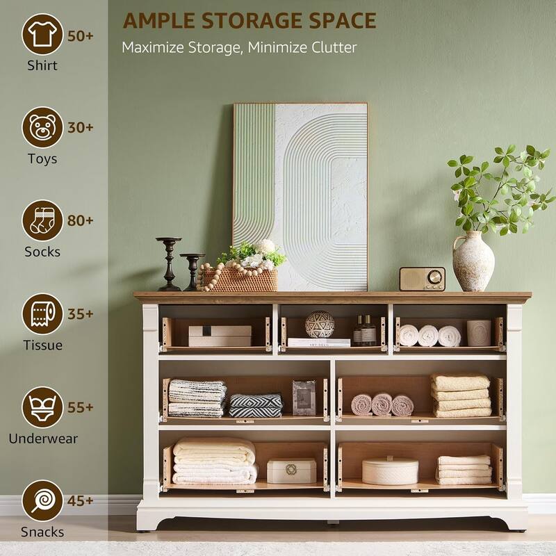 Farmhouse 7-Drawer Dresser for Bedroom, Wood Rustic Chest of Drawers