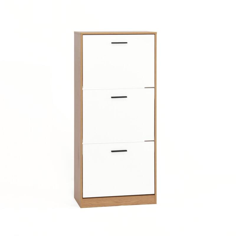 Shoe Storage Cabinet with 3 White Panel Flip Drawers, Freestanding Organizer for Entryway, Narrow Shoe Rack Cabinet