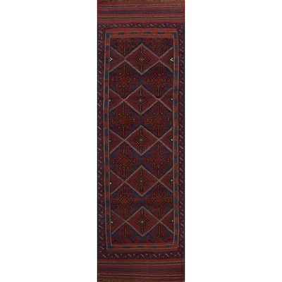 Hand Knotted Oriental 100% Wool Carpet Traditional Tribal Red Balouch Runner Rug - 7' 8'' X 2' 1''