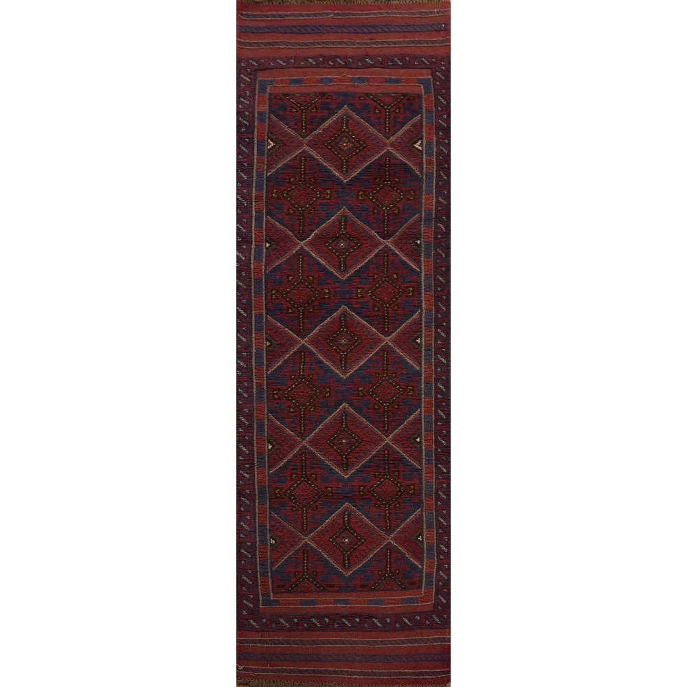 Hand Knotted Oriental 100% Wool Carpet Traditional Tribal Red Balouch Runner Rug - 7' 8'' X 2' 1''