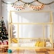 preview thumbnail 1 of 11, Kid Bed Frame Twin Size Floor Wooden Bed with House Roof and Safety Guardrails Natural